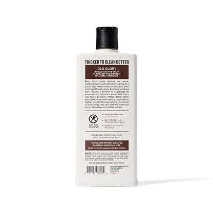 Duke Cannon Supply Co. Thick High Viscosity Body Wash – 3X Thicker, Cleansing Shower and Bath Gel, Mineral-Enriched for Men – Tobacco Leaf + Leather - Men’s Body Scrub – Old Glory Scent