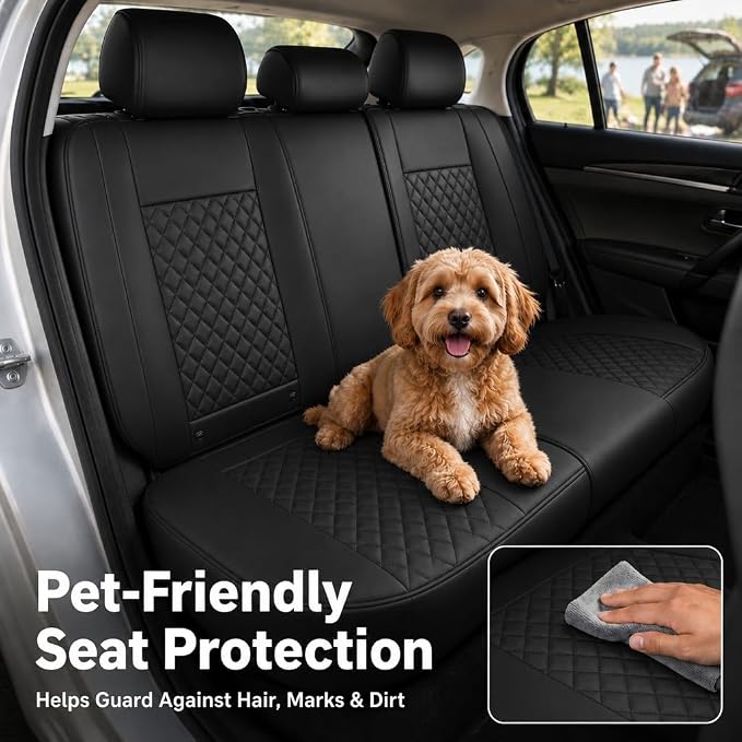 Universal Precision Fit 3D Molded Contoured Seat Covers Full Set, Nappa Leather Semi Coverage Seat Cushion, Interior Decoration & Seat Protector for Most Cars, SUVs, Trucks Style2 Black