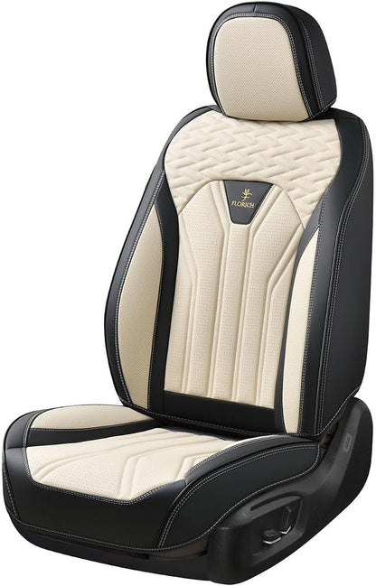 FLORICH Leather Seat Covers, Seat Covers Full Set, Car Seat Protectors 5 Seats, Automotive Seat Covers Fit for Most Cars Trucks SUV- Black&Beige