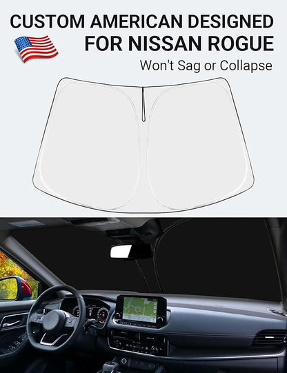 Proadsy Windshield Sun Shade Custom Fit Nissan Rogue 3rd Gen.(Not for Rogue Sport) 2021-2026 4-Layer Foldable Front Sunshade Protector Sun Visor Blocks UV Rays Keep Car Cooler Accessories