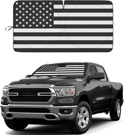 American Flag Car Windshield Sun Shade, Foldable Car Front Window Sunshade for Car SUV Truck, Auto Interior Sun Protection Cover, Blocks UV Rays & Keeps Your Vehicle Cool (USA B&W Flag, Large)