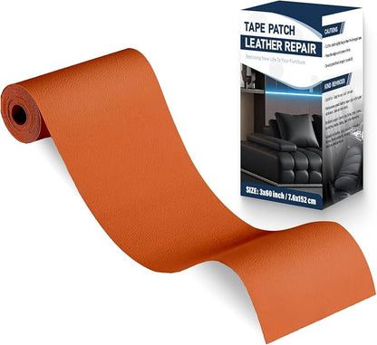 Zenyao Leather Repair Patch Tape - Self Adhesive Leather Repair Kit for Car Seat Furniture, Heavy Duty Vinyl Repair Patch for Couch Sofa, Waterproof for Rips Scratches Tears, 3x60 Inch Roll, Orange