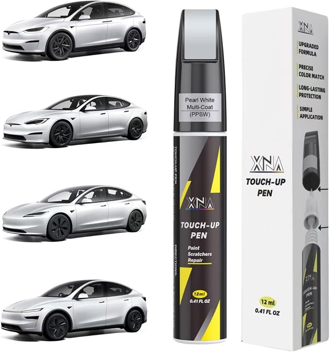 Car Touch Up Paint(Pearl White Multi-Coat(PPSW)) for Tesla, 2 in 1 Car Scratch Remover with Pen Tip and Brush, Exact Color-Matched for Car Paint Scratch Repair, Quick & Easy Fix Chips and Nicks
