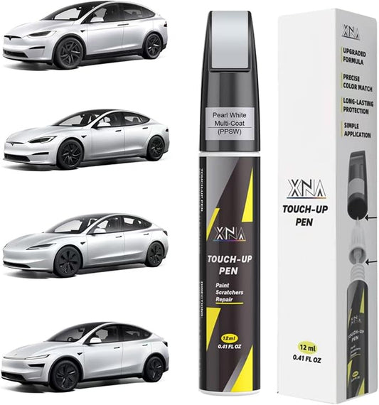 Car Touch Up Paint(Pearl White Multi-Coat(PPSW)) for Tesla, 2 in 1 Car Scratch Remover with Pen Tip and Brush, Exact Color-Matched for Car Paint Scratch Repair, Quick & Easy Fix Chips and Nicks