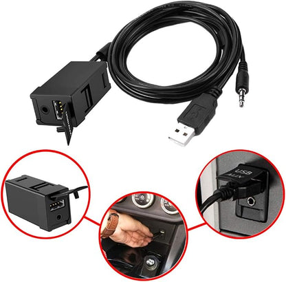 USB AUX Flush Mount - Car Dashboard Panel Jack Extension Cable Compatible with Toyota, 3.5mm & USB AUX Extension Mount Socket(Size: 1.29 X 0.86 X 2 inches)