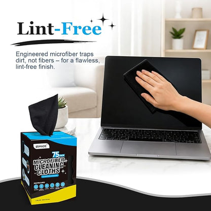 UNIMADE Microfiber Cleaning Cloth, 75 Sheets Microfiber Towels for Cars Commercial Grade Washcloths Lint-Free Bulk Shop Towel Cleaning Rags for Household Restaurant Garage Housekeeping, 11"x 9", Black