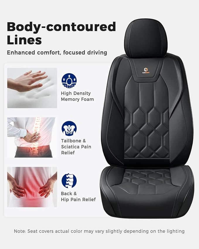 Huidasource Front Seat Covers, Universal Fit for Most Cars SUV Trucks, Full Coverage Leather Seat Cover, Airbag Compatble, Seat Function Retain, Storage Pocket Design, Easy to Install, Black