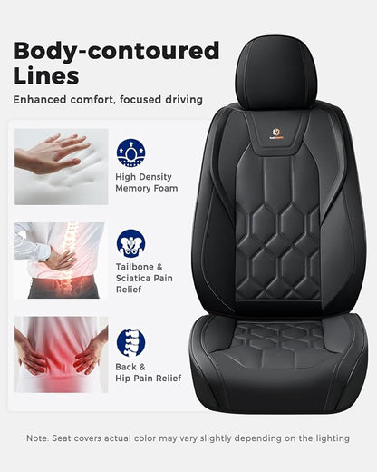Huidasource Front Seat Covers, Universal Fit for Most Cars SUV Trucks, Full Coverage Leather Seat Cover, Airbag Compatble, Seat Function Retain, Storage Pocket Design, Easy to Install, Black