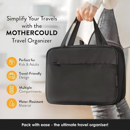 Travel Toiletry Bag for Men & Women, Large Capacity Makeup Organizer & Cosmetic Bag, Water-Resistant Portable Essentials Case with Metal Hook & Carry Handle - Perfect for Travel Use (Black, Large)