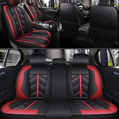 otoez Leather Car Seat Covers Full Set, Full Coverage Seat Covers for Cars, Waterproof Automotive Front & Back Seat Protector Universal Fit Most 5 Seats Car Sedan Truck SUV (Black & Red)