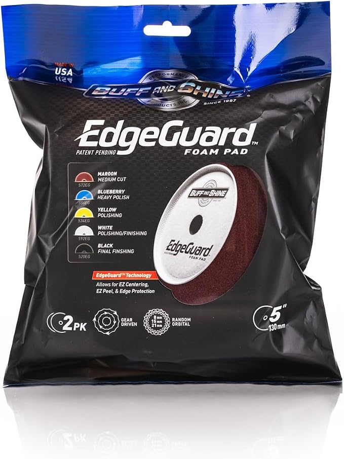 Buff and Shine - EdgeGuard Foam Buffing Pads - Maroon - 5" Medium Cut Pad - Pack of 2