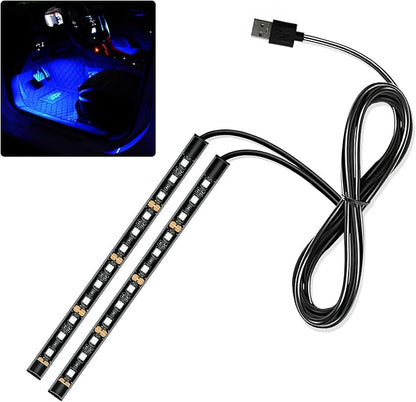 Car LED Strip Light, 12V 24 LED Interior Atmosphere Lights Under Dash Ambient Night Light, Universal Auto Interior Decorative Lamp with USB Port, Truck SUV Car Accessories (Blue, USB)