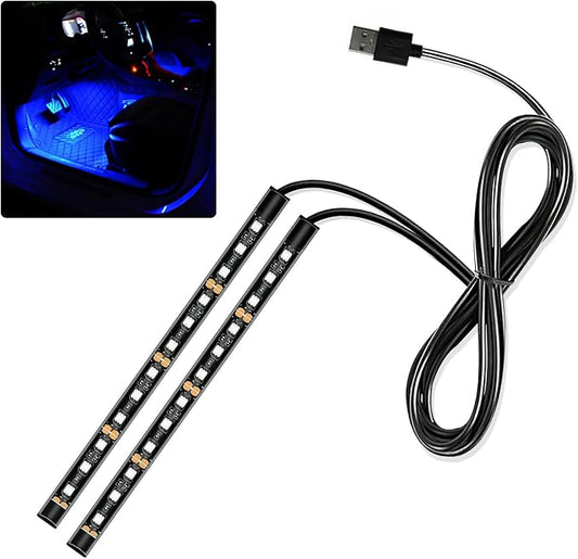 Car LED Strip Light, 12V 24 LED Interior Atmosphere Lights Under Dash Ambient Night Light, Universal Auto Interior Decorative Lamp with USB Port, Truck SUV Car Accessories (Blue, USB)