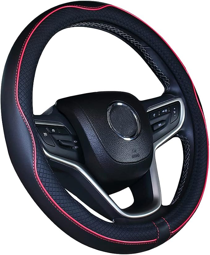 Mayco Bell Large Size Steering Wheel Cover Anti-Slip,Safety,Soft,Breathable,Durable,Full Surround,Comfortable Grip Microfiber Leather (15.5-16 inch, Black Red)