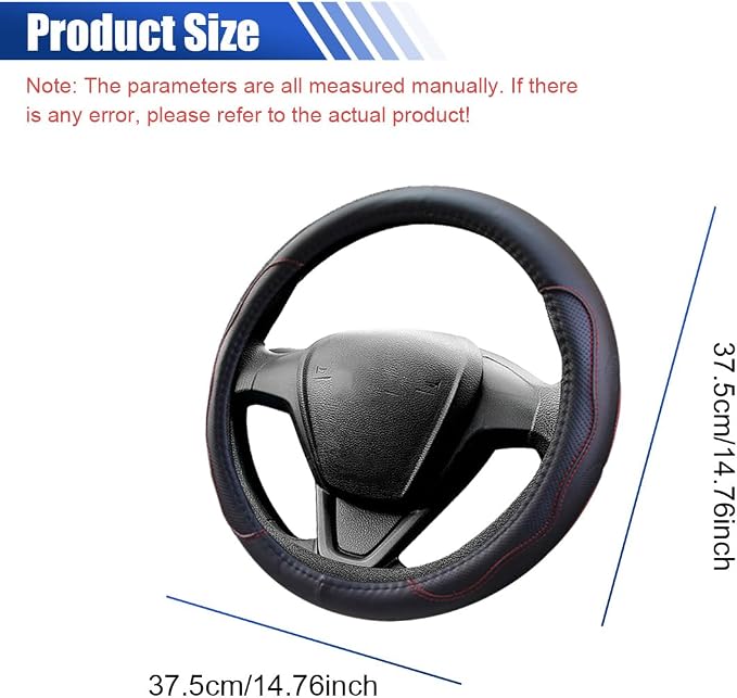 Car Steering Wheel Cover, 15 Inch Leather Anti-Slip Breathable Automotive Steering Wheel Protector, Universal Heat Resistant Vehicle Interior Accessories Cars, SUVs, Trucks(Black&Red)