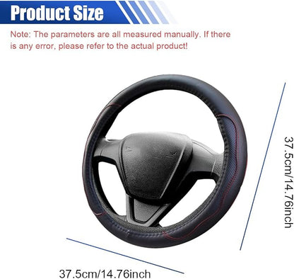 Car Steering Wheel Cover, 15 Inch Leather Anti-Slip Breathable Automotive Steering Wheel Protector, Universal Heat Resistant Vehicle Interior Accessories Cars, SUVs, Trucks(Black&Red)