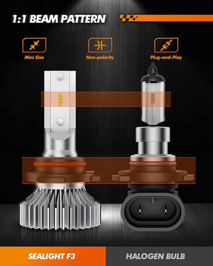 SEALIGHT H10 9145 LED Fog Light Bulbs, 400% Brightness 6000K Diamond White 9140 Fog Lights Led Bulb, Strong Penetration, Plug and Play, DRL Fog Bulb Replacement for Cars, IP67 Waterproof, Pack of 2