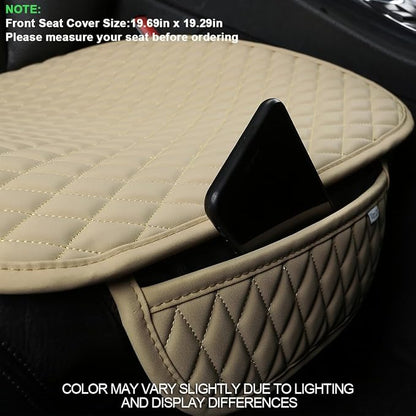 West Llama Pu Leather Car Seat Bottom Covers Protectors Include 1 Pair Front Driver Seat Pad Mat and 1 Rear Bench Cover Universal Fit 90% Vehicles,Beige