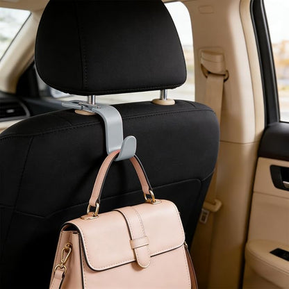4PCS Car Seat Headrest Hook, Multi-Purpose Seat Back Hanger Purse Bag Handbag Organizer, Auto Interior Backseat Storage Hook Holder for Coat Hat Grocery Umbrella, Universal Fit (Gray)
