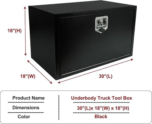 30 Inch Steel Underbody Truck Tool Box with T-Handle Lock, Heavy Duty Contractor Toolbox For Organization And Storage, Job Tool Chest, 30"x 18"x 18" inch Black