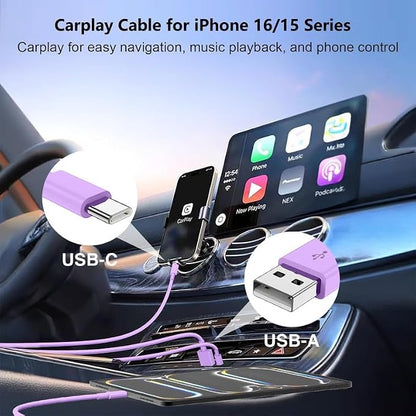 USB C Car Charger for iPhone 17 16 15 Pro Max,40W Dual Port USB-C & USB-A Car Fast Charging Adapter, 2X3FT C to C Cable & A to C Carplay Cable for iPhone 17 16 15 Series/iPhone Air,iPad,Samsung-Purple