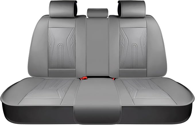 Huidasource Rear Seat Covers, Waterproof Faux Leather Rear Bench Seat Covers, Universal Fit Back Seat Cover for Most Cars Sedans SUVs Pickups Trucks, Gray