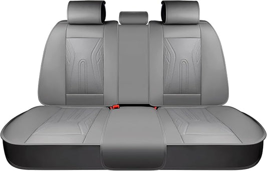 Huidasource Rear Seat Covers, Waterproof Faux Leather Rear Bench Seat Covers, Universal Fit Back Seat Cover for Most Cars Sedans SUVs Pickups Trucks, Gray