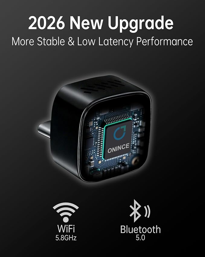 ONINCE Wireless carplay Adapter USB c, Convert Factory Wired CarPlay/Android auto to Wireless, Designed for USB-C Port Cars, Stable Connection