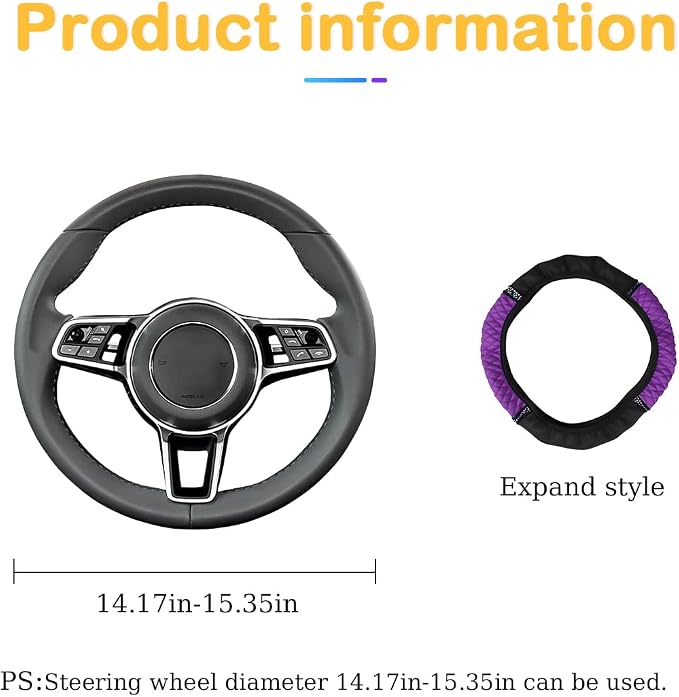 Osilly Bling Car Steering Wheel Cover, 15 Inch Rhinestones Soft Leather Elastic Steering Wheel Protector, Sparkly Crystal Diamond for Women Girls, Car Interior Accessories for Most Cars (Purple)