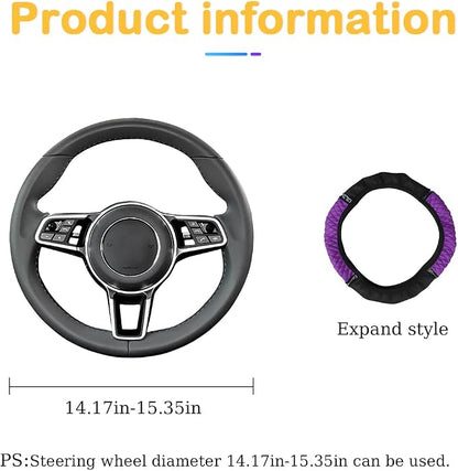 Osilly Bling Car Steering Wheel Cover, 15 Inch Rhinestones Soft Leather Elastic Steering Wheel Protector, Sparkly Crystal Diamond for Women Girls, Car Interior Accessories for Most Cars (Purple)