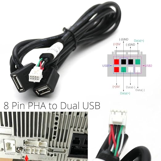 for Universal Dual USB Female Interface to 6 8 Pin PHB Wire Connect Cable Adapter for Car Multimedia Player Android Stereo Radio - (Color Name: 8Pin PHA B)