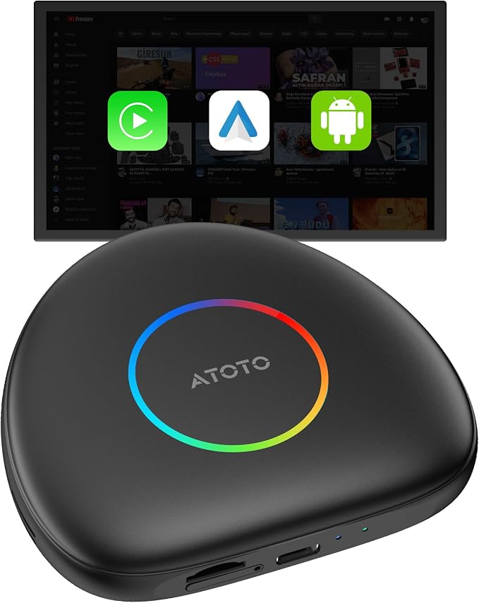 CB6C AI Box CarPlay, Wireless CarPlay/AndroidAuto Adapter with YouTube, Car Video Box with AI Assistant, GPS Navigation, Android 13, 4G LTE, Expandable to 256GB, Watch Videos in Your Car