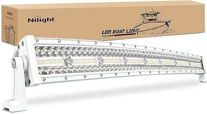 Nilight Marine LED Light Bar Navigation Lights 33 Inch Curved White Spot Flood Combo Ponton Boat Deck Dock Lighting for Night Fishing T-top Stern Yacht Sailboat Trucks Tractors