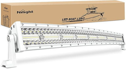 Nilight Marine LED Light Bar Navigation Lights 33 Inch Curved White Spot Flood Combo Ponton Boat Deck Dock Lighting for Night Fishing T-top Stern Yacht Sailboat Trucks Tractors