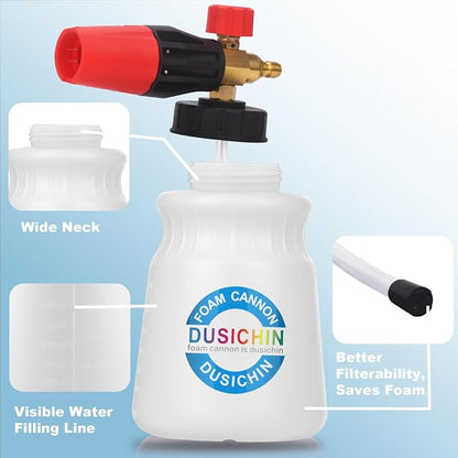 DUSICHIN Foam Cannon Snow Foam Car Washer 4000 PSI Pressure, Wide Neck Adjustable Nozzle 1L Container Additional 1.04mm Orifice Nozzle Soap Cannon for Sprayer Gun DUS2401