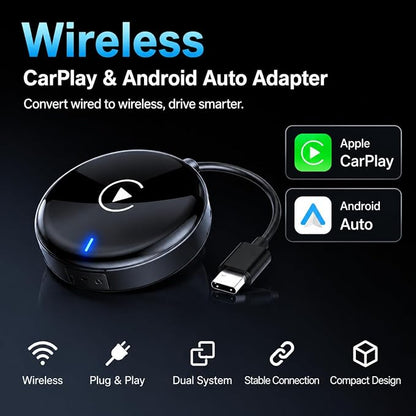 Compact USB Wireless Carplay/Android Auto Adapter for Mazda CX-30 2019-2026,Voice Control Plug and Play