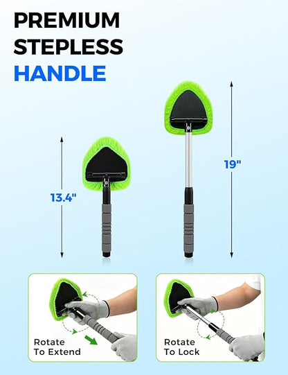 XINDELL Windshield Cleaner Tool – Car Interior Window Cleaning Kit with Extendable Handle & 4 Microfiber Pads, Auto Wiper Inside Windshield Brush for Car & Home Windows