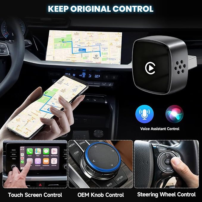 CYBERDRIVE Mini Wireless CarPlay Adapter Wired to Wireless for CarPlay & Android Auto Plug and Play Fast Auto-Reconnect Stable Control Zero Delay Carplay Wireless Adapter (Small Size)