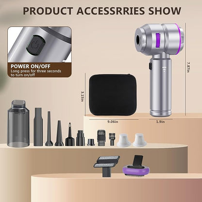 Cordless Car Vacuum 22000PA, Handheld with Brushless Motor, 4-in-1 Portable Vacuum & Blower/Inflator, HEPA Filter, Pet Brush, Type-C for Car Home Office (Purple)