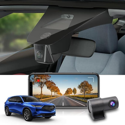 Fitcamx 2K Dual Dash Cam Suitable for Acura MDX 2022 2023 2024 Gen4 (has Auto Dimming Mirror), OEM Look, Front 1440P+Rear 1080P HD Video, WiFi & APP, Loop Recording, G-Sensor, Easy to Set, 64GB Card