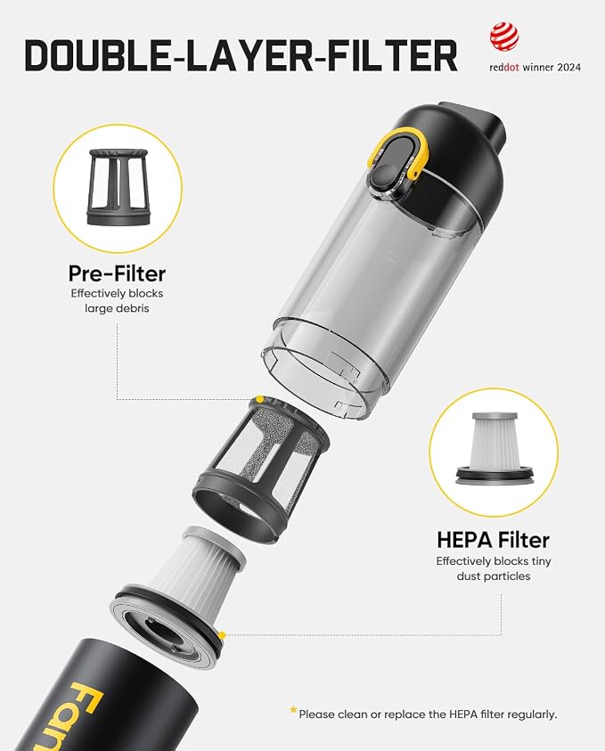 Fanttik V8 Mate Upgraded Cordless Car Vacuum, Portable Mini Vacuum with 13000pa Suction Power, 2 Suction Modes, Type-C Charge, Handheld Vacuum for Car, Small Tasks, Keyboards, Office Desk (Black)