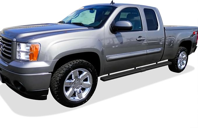 APS (Stainless Steel Black 5 inches Wheel to Wheel) Running Boards Nerf Bars Steps Compatible with Chevy Silverado GMC Sierra 1500 2500 1999-2013 Double Cab 6.5ft Bed & 2500HD 3500 2001-2014