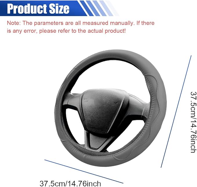 Car Steering Wheel Cover, 15 Inch Leather Anti-Slip Breathable Automotive Steering Wheel Protector, Universal Heat Resistant Vehicle Interior Accessories Cars, SUVs, Trucks(Gray)