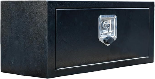 27 Inch Underbody Truck Tool Box, Heavy Duty Steel Underbody Toolbox with T-Handle Lock & Weatherproof Seal, Black Truck Trailer Tool Box for Pickup, Semi Truck, RV, Flatbed, Tractor (27×10×11)