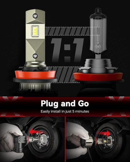 Laxmas H11 LED Bulbs, 6X 18000LM Ultra Brightness, 6500K Cool White, H11/H8/H9 Super Bright Bulbs, Bulb with 12000RPM Cooling Fan, 50000+ Hours Lifespan, Plug and Play, Pack of 2