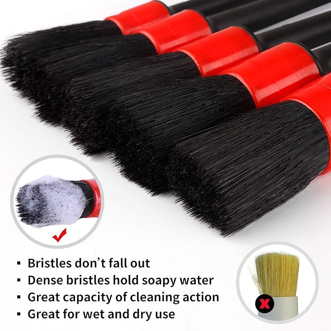 Detailing Brush Set - 10 Pcs Detail Brushes Car Detailing, Auto Boar Hair Car Detailing Kit for Cleaning Interior Exterior - Vehicles Wheels Leather Engine Dashboard