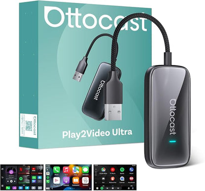 OTTOCAST Play2Video Ultra 2026 Upgrade Magic AI Box Car Watch Video Devices, Wireless CarPlay Android Auto Video Adapter 3 in 1 Built-in Netflix/YouTube Android 12 System