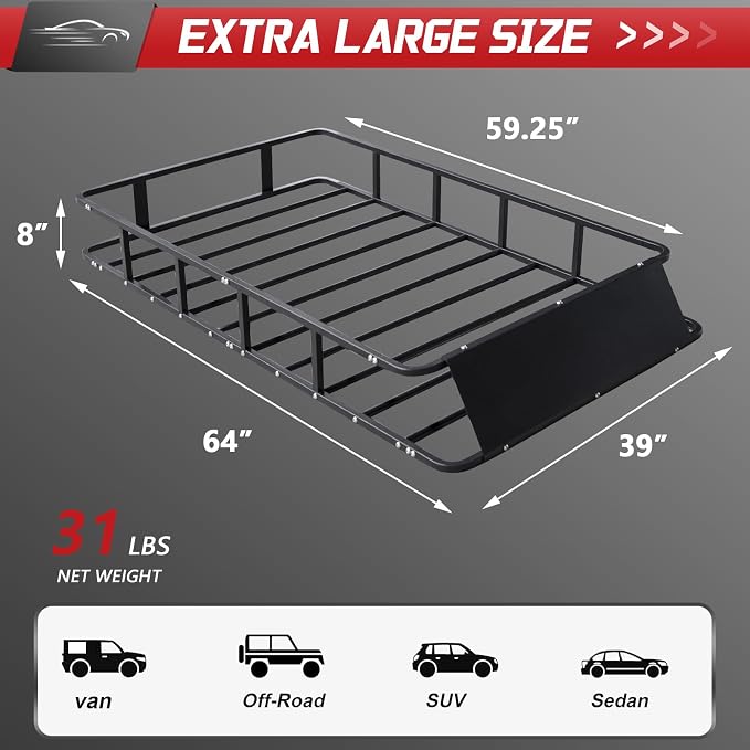 64”x39”x8” Roof Cargo Rack for SUV Car Trucks,Heavy Duty Cargo Basket Anti-Rust Top Luggage Rack