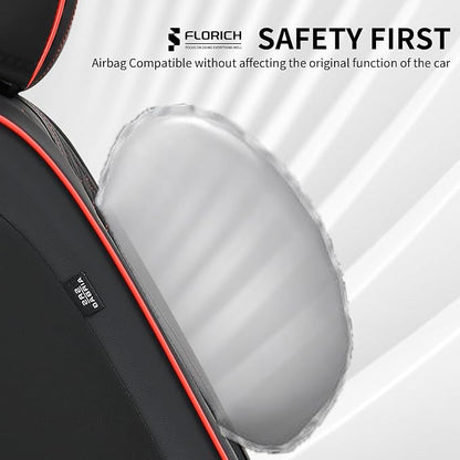 FLORICH Leather Car Seat Covers, Automotive Seat Cover 2 Pack Waterproof Seat Covers for Cars Driver Seat Cover Protectors Universal Fit for Most Cars SUV Trucks Vehicles, Black&Red Line