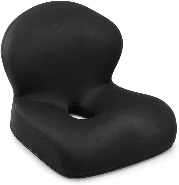 Memory Foam Office Chair Cushion with Back Support, Ergonomic Seat Cushion for Office Chair and Car Seat, Pressure Relief for Long Sitting (Black)
